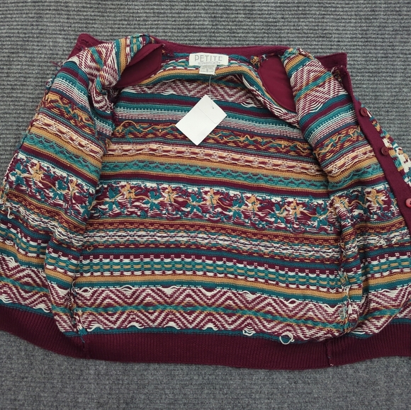 NWOT 90s Petite Fair Isle Cardigan Women’s Small, Cotton, Cabincore, Holiday - Picture 7 of 11